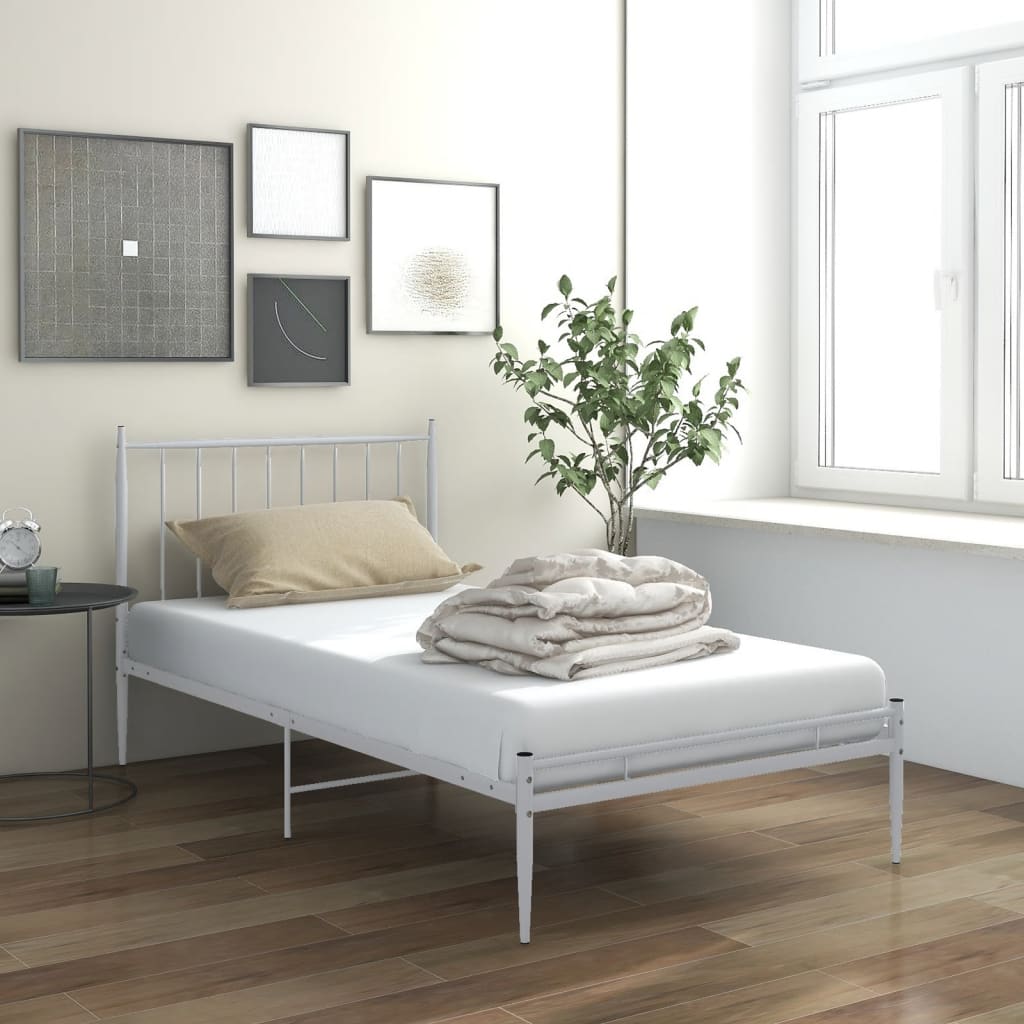 Bed Frame White Metal 90x200 cm - Design Hut