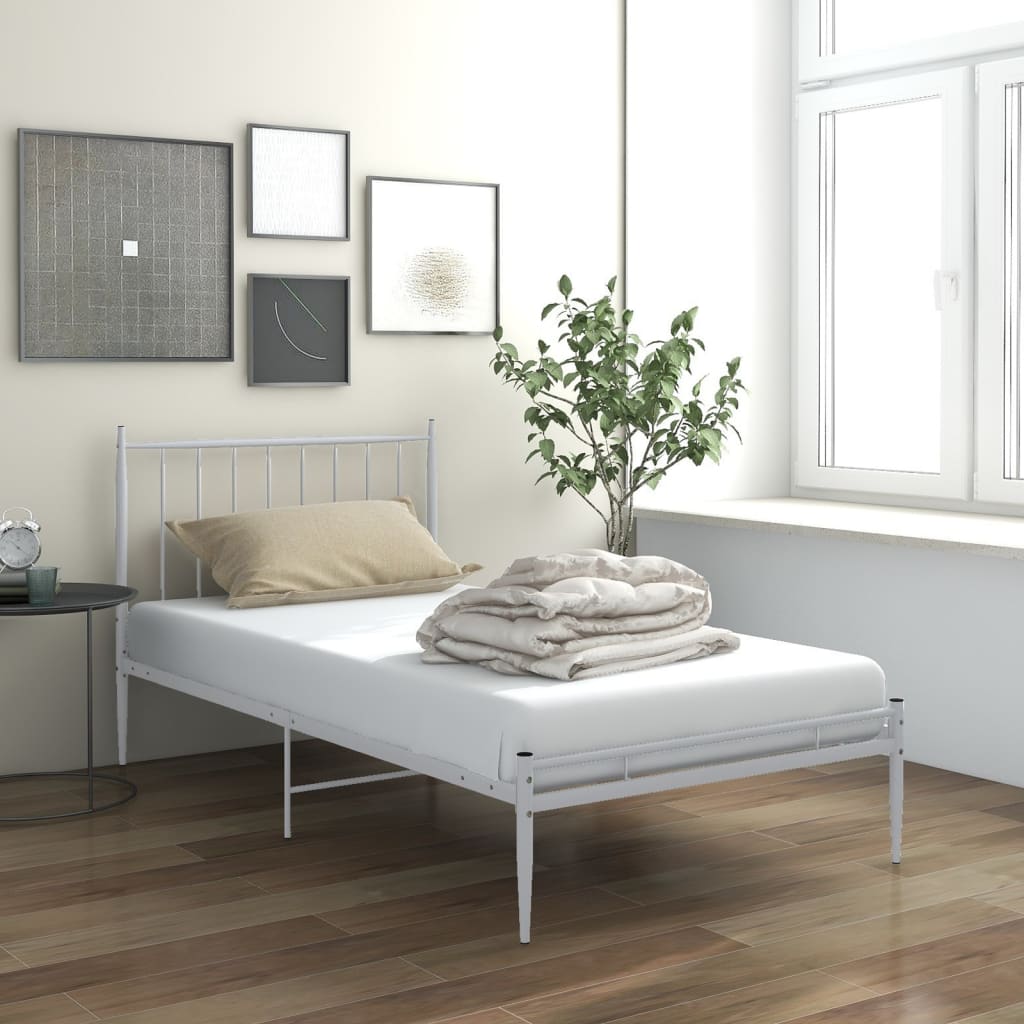 Bed Frame White Metal 100x200 cm - All Things Good