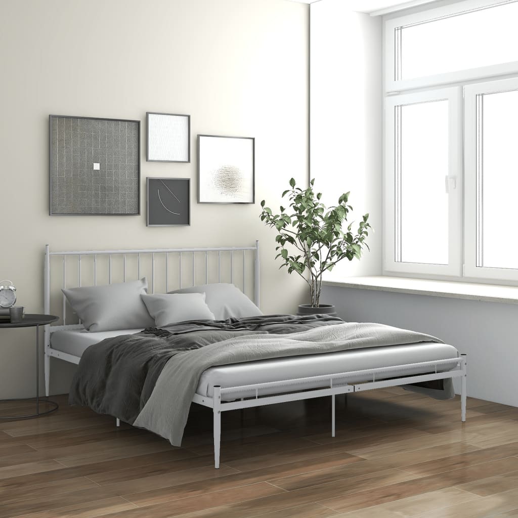 Bed Frame White Metal 200x200 cm - Unbeatable Bargains