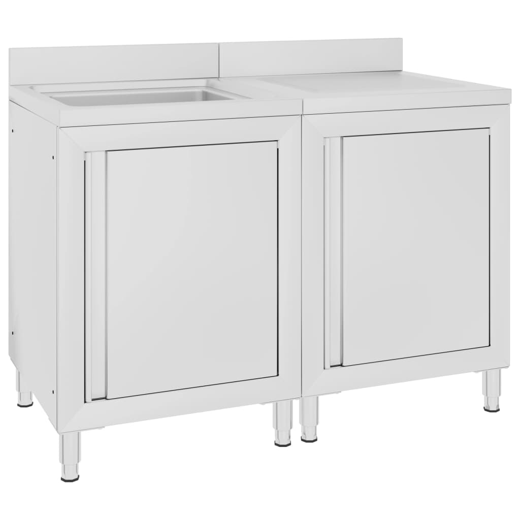 Commercial Kitchen Sink Cabinet Stainless Steel 120x60x96 cm - Sid & Sam