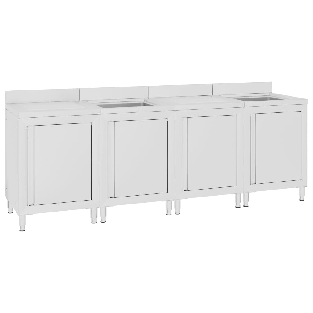 Commercial Kitchen Sink Cabinet 240x60x96 cm Stainless Steel - Merkel Designers