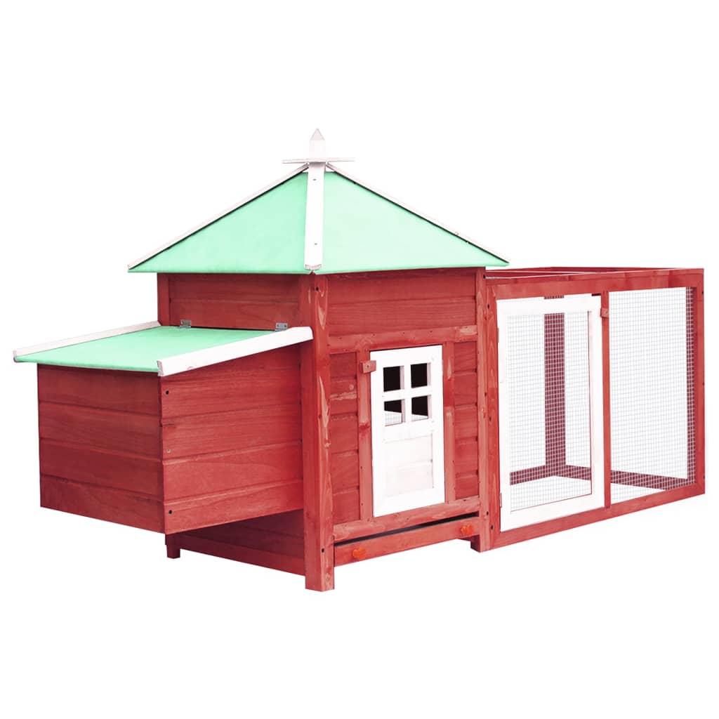 Chicken Coop with Nest Box Red 190x72x102 cm Solid Firwood - Merlin Deals