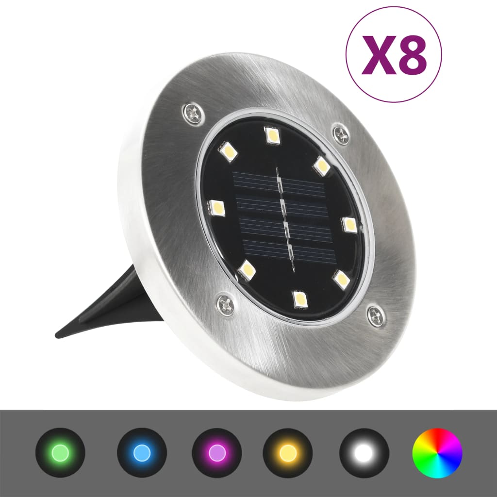Solar Ground Lights 8 pcs LED Lights RGB Colour - Unbeatable Bargains
