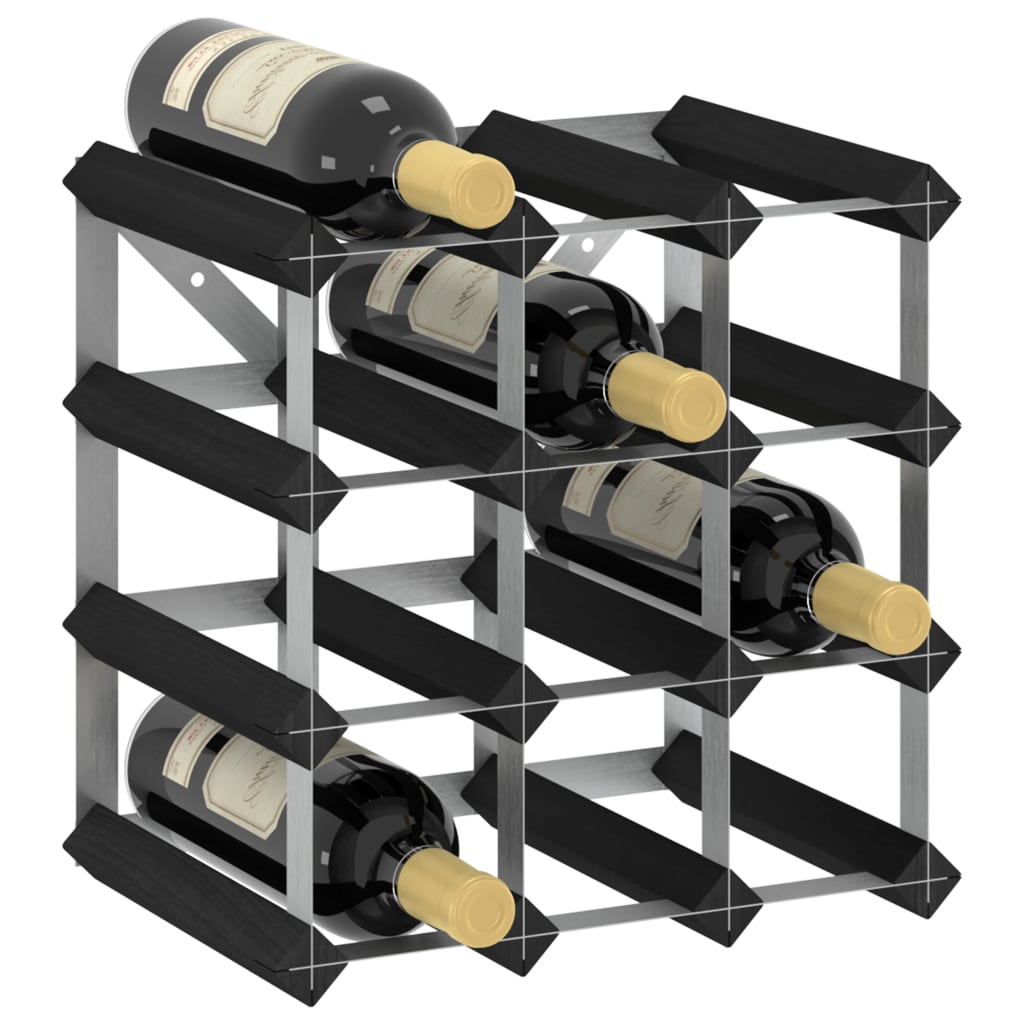Wine Rack for 12 Bottles Black Solid Pine Wood - Sid & Sam