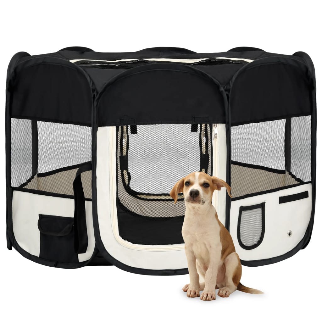 Foldable Dog Playpen with Carrying Bag Black 110x110x58 cm - Style and Chic