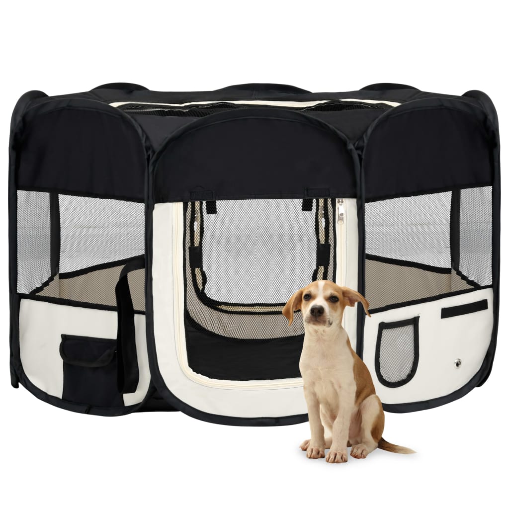 Foldable Dog Playpen with Carrying Bag Black 125x125x61 cm - R and M Furniture