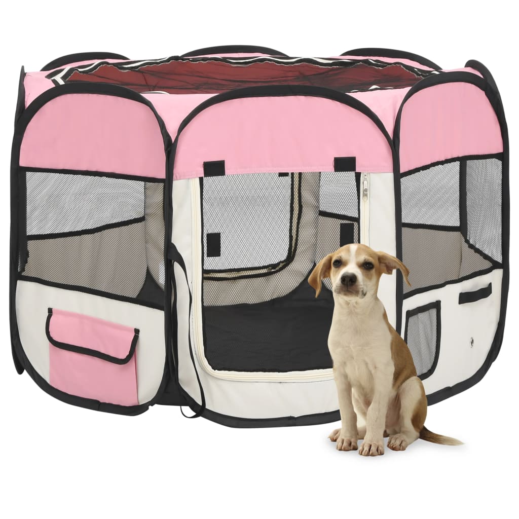 Foldable Dog Playpen with Carrying Bag Pink 90x90x58 cm - Unbeatable Bargains