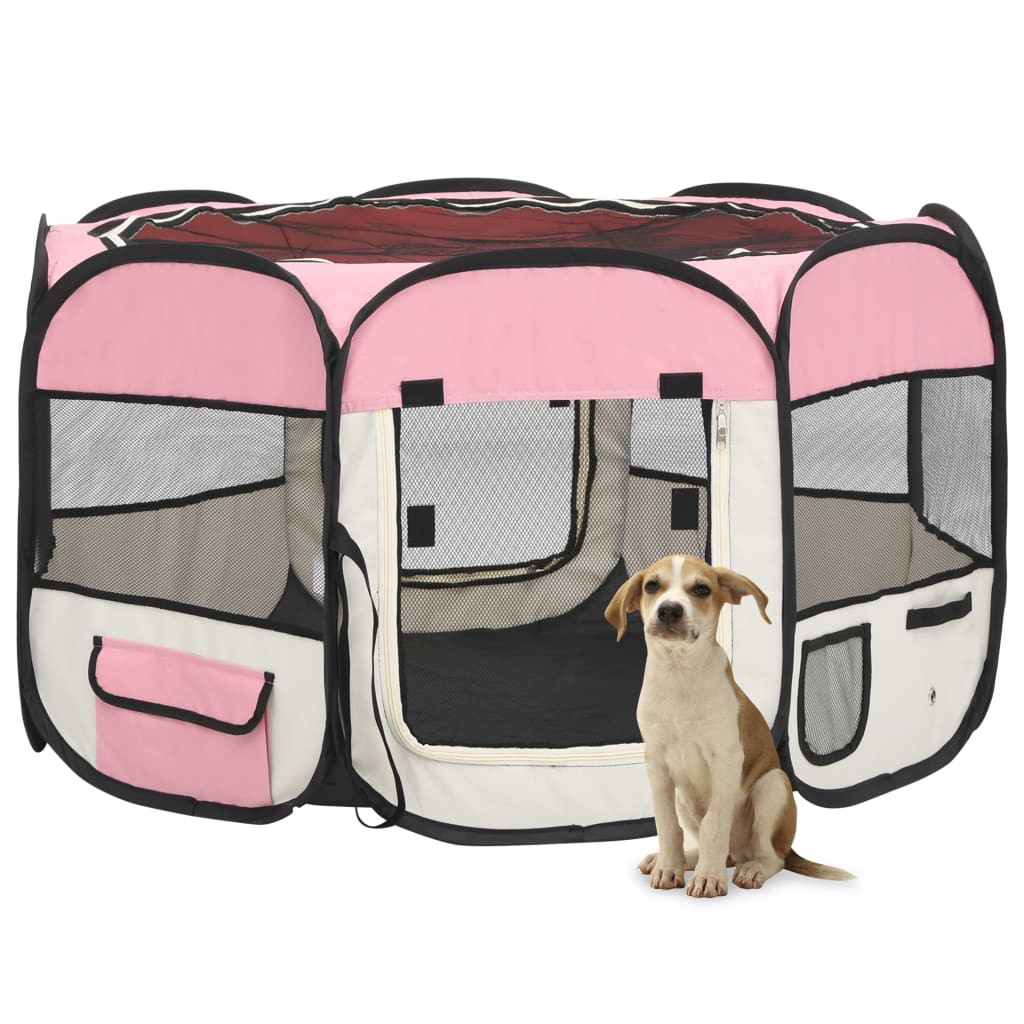 Foldable Dog Playpen with Carrying Bag Pink 110x110x58 cm - Design Hut