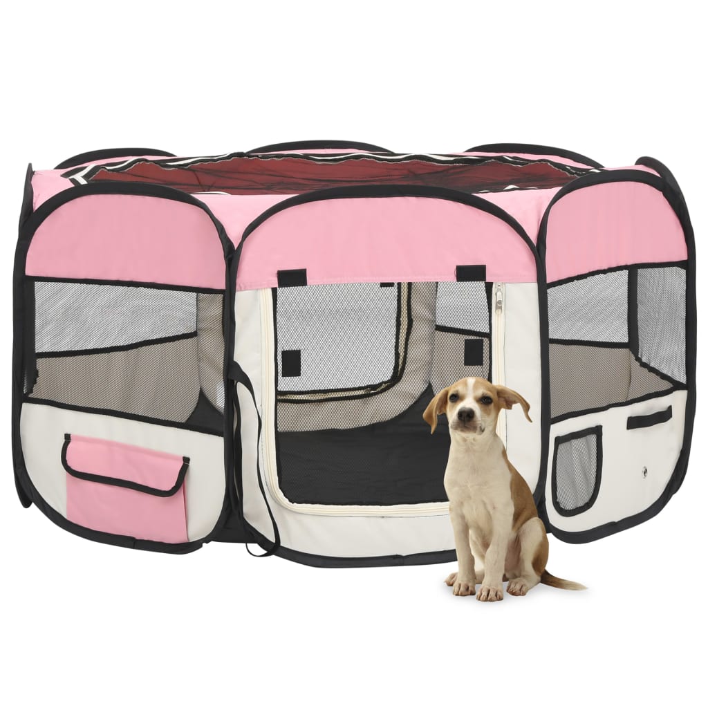 Foldable Dog Playpen with Carrying Bag Pink 125x125x61 cm - R and M Furniture