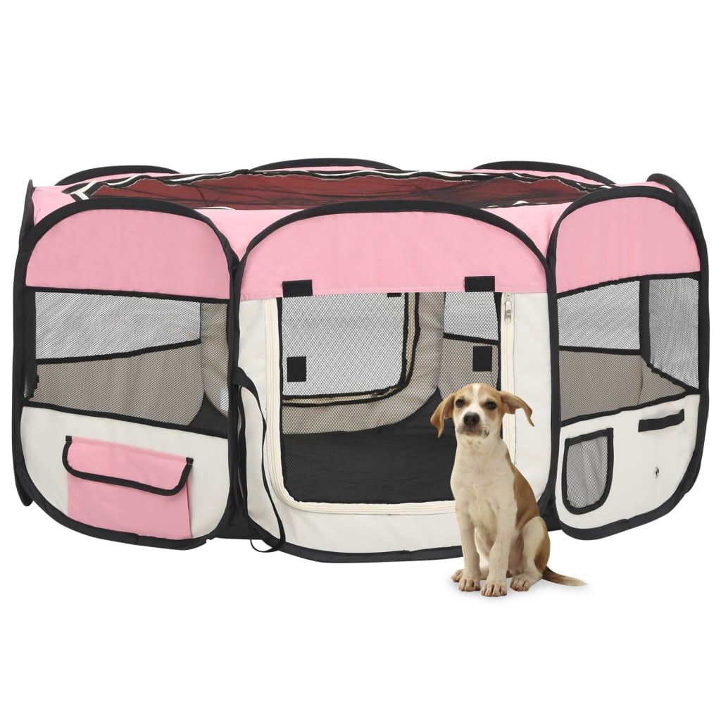 Foldable Dog Playpen with Carrying Bag Pink 145x145x61 cm - Design Hut