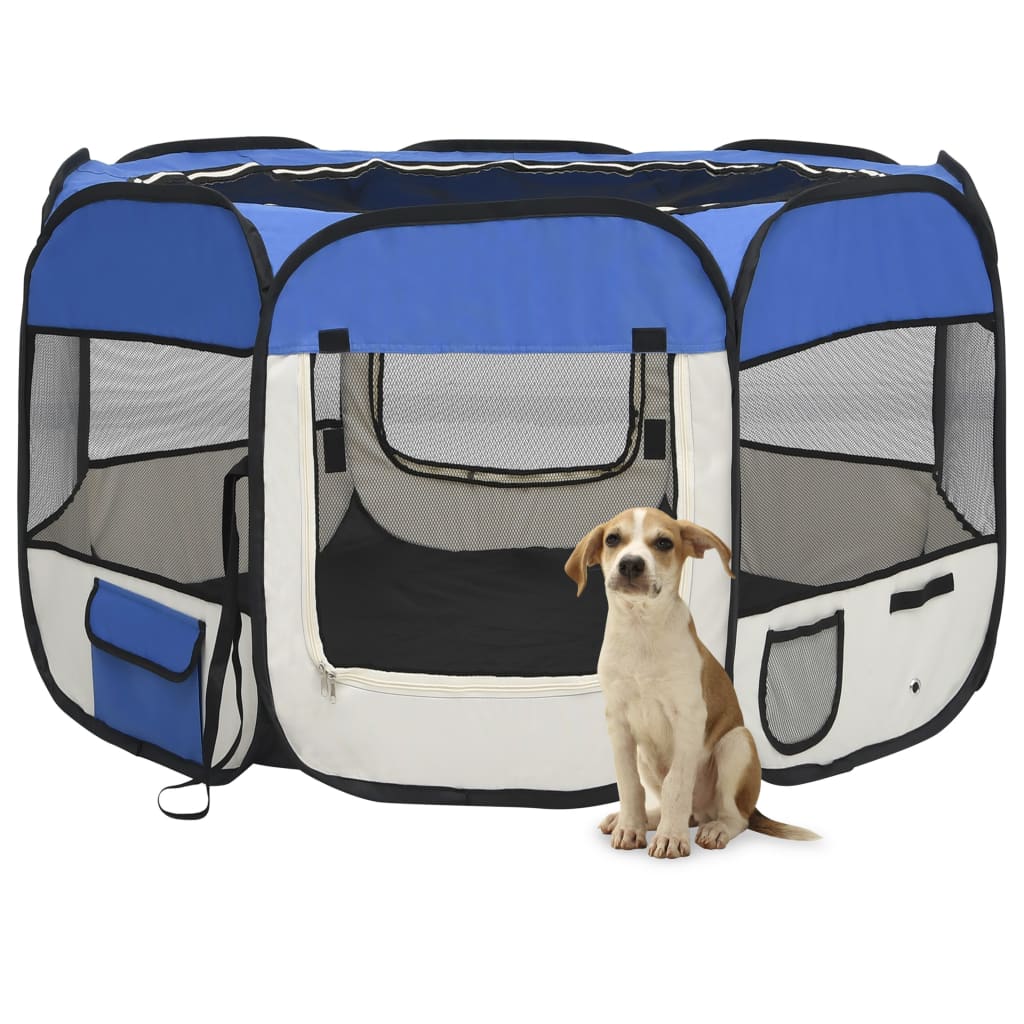 Foldable Dog Playpen with Carrying Bag Blue 110x110x58 cm - Unbeatable Bargains