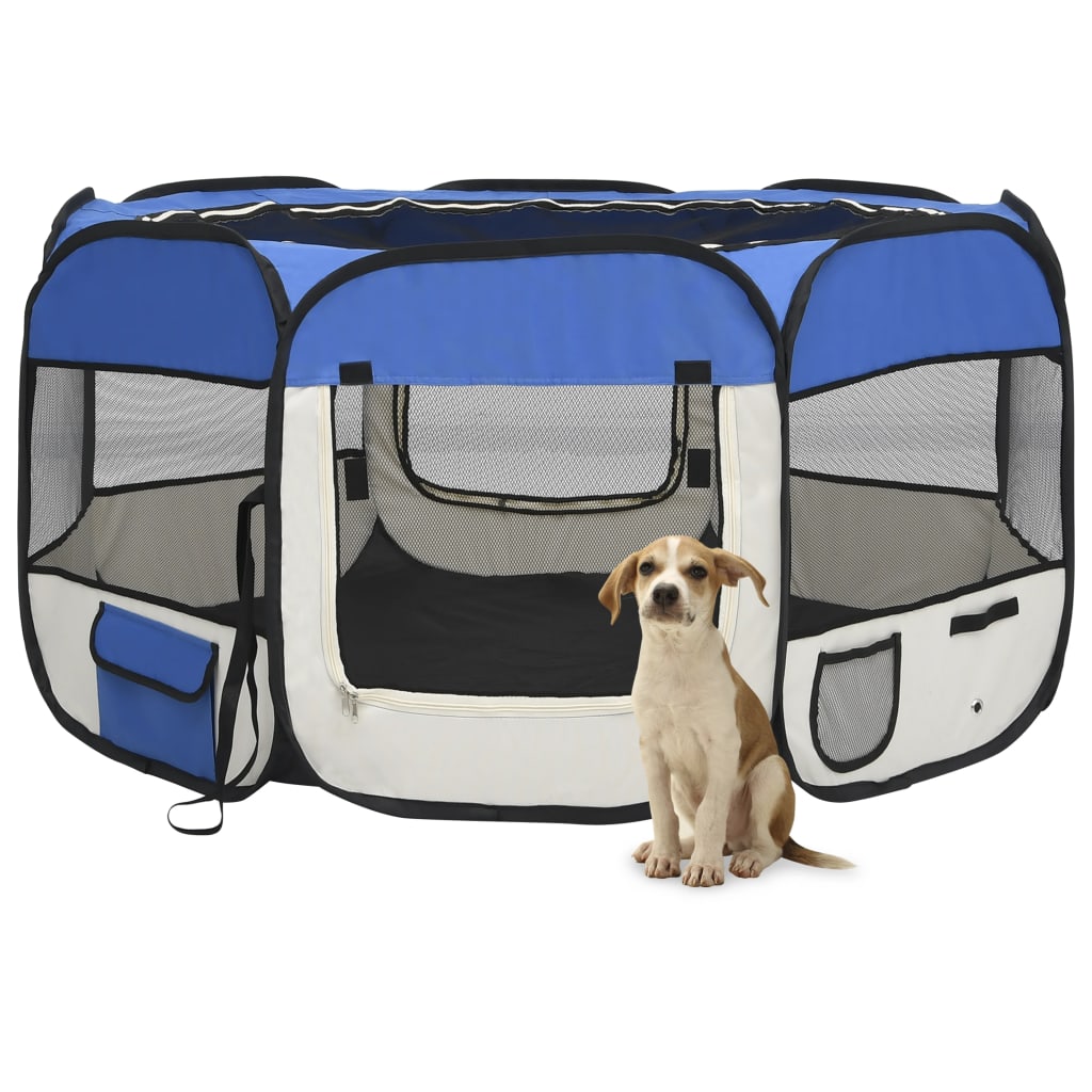 Foldable Dog Playpen with Carrying Bag Blue 125x125x61 cm - Tyrell & Tyrell
