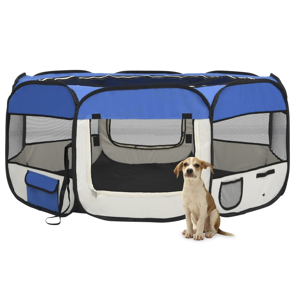Foldable Dog Playpen with Carrying Bag Blue 145x145x61 cm - Sid & Sam