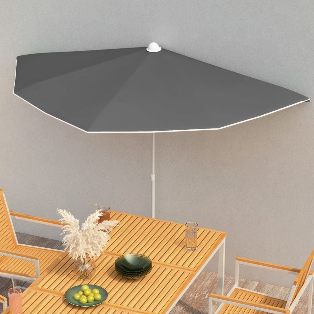 Garden Half Parasol with Pole 180x90 cm Anthracite - R and M Furniture