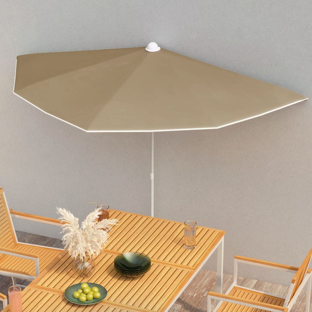 Garden Half Parasol with Pole 180x90 cm Taupe - Discount Dealers