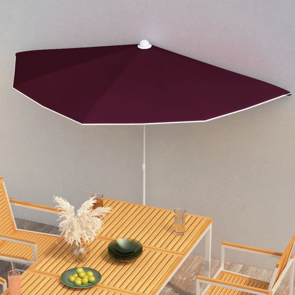 Garden Half Parasol with Pole 180x90 cm Bordeaux Red - R and M Furniture