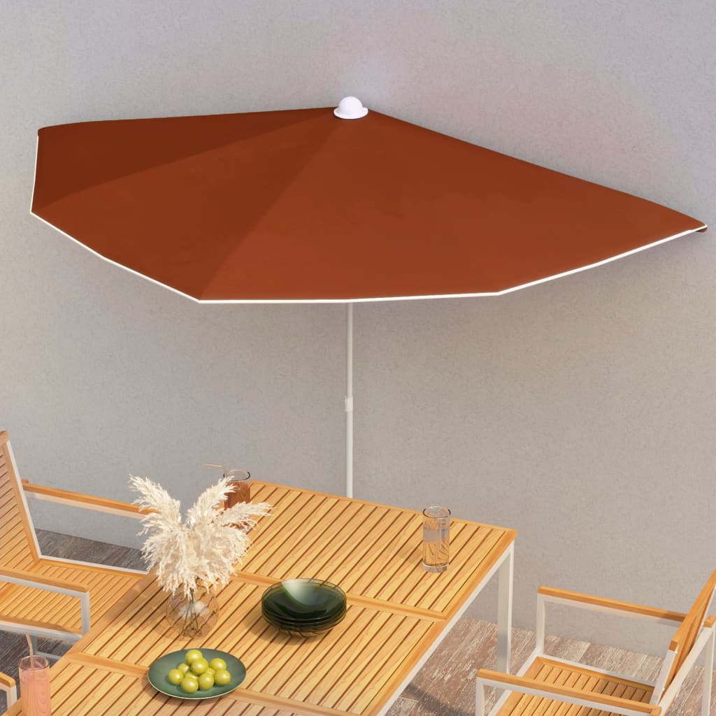 Garden Half Parasol with Pole 180x90 cm Terracotta - Unbeatable Bargains