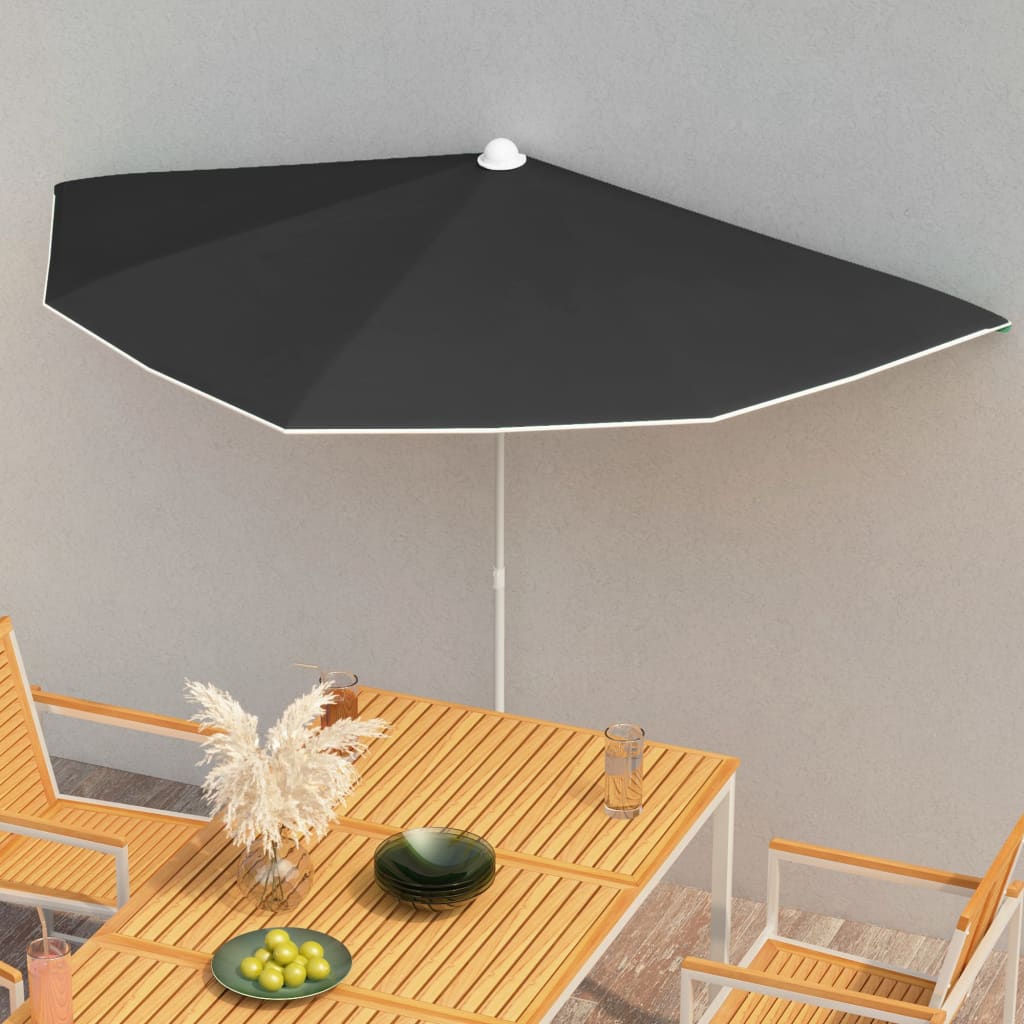 Garden Half Parasol with Pole 180x90 cm Black - Tyrell & Tyrell