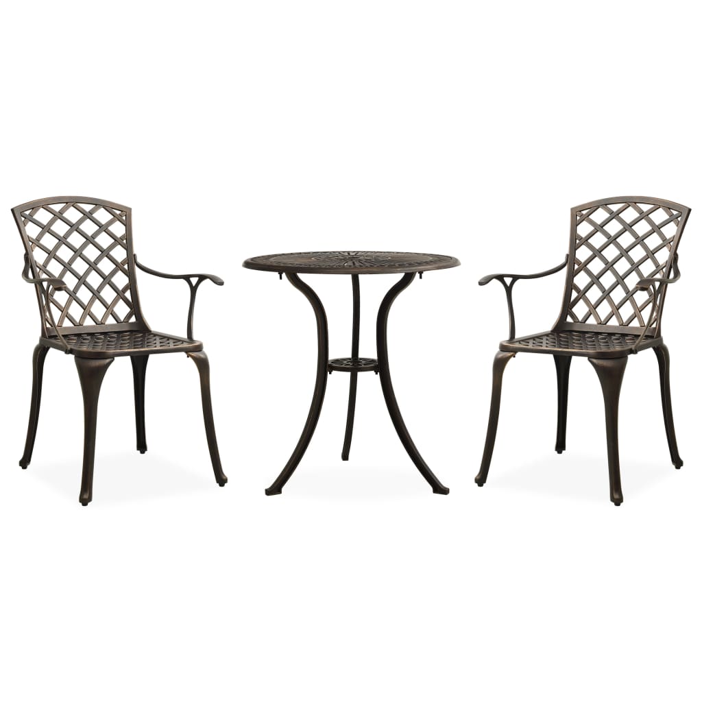 3 Piece Bistro Set Cast Aluminium Bronze - Unbeatable Bargains