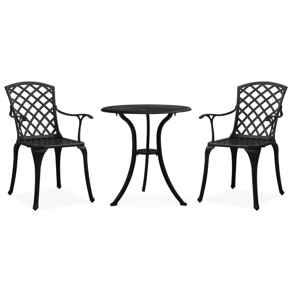 3 Piece Bistro Set Cast Aluminium Black - Decor Base
