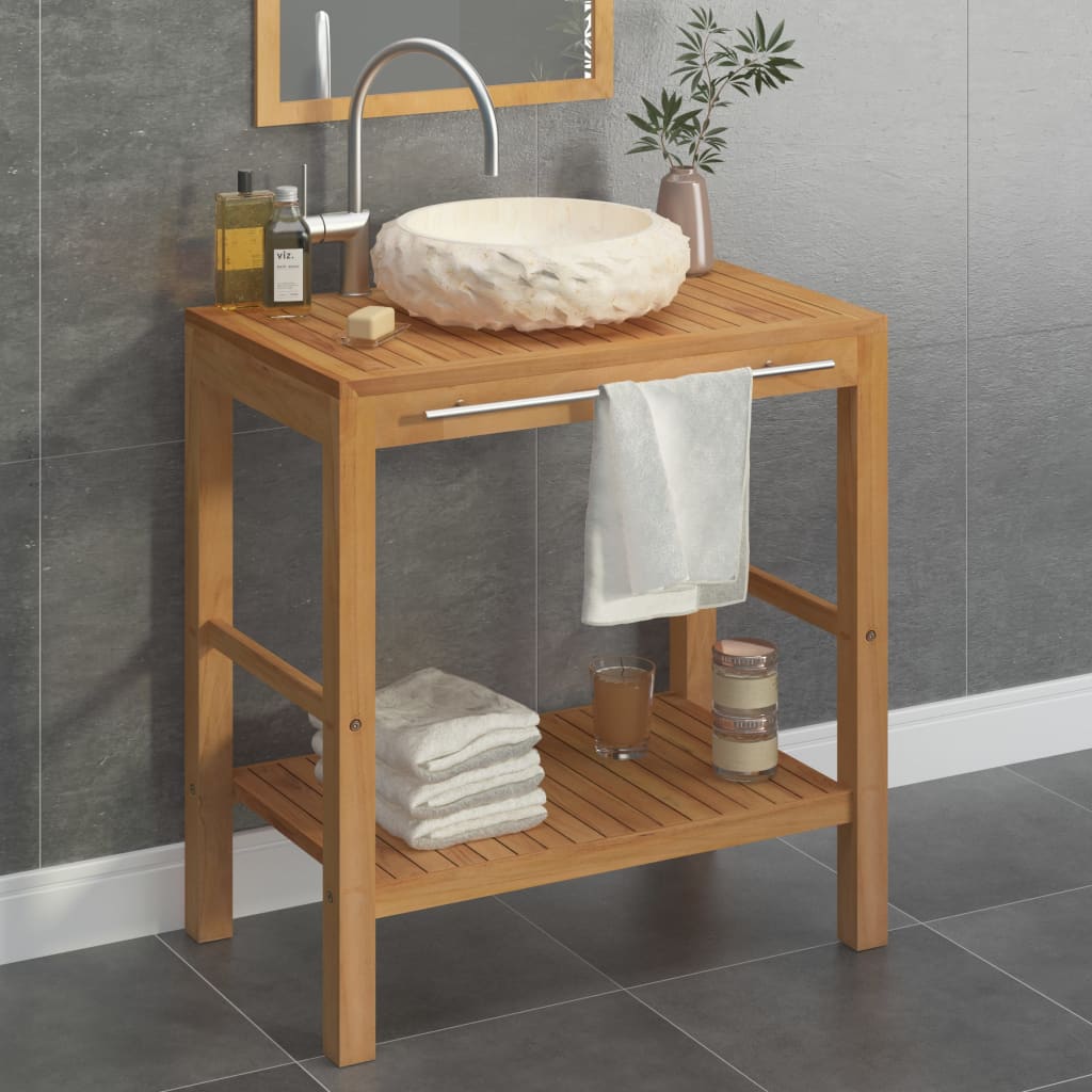 Bathroom Vanity Cabinet Solid Teak with Sink Marble Cream - Style and Chic