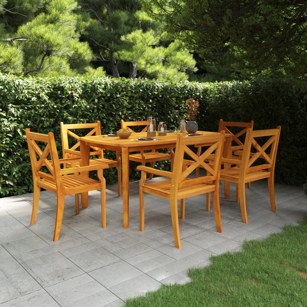 7 Piece Garden Dining Set Solid Wood Acacia - Merlin Deals
