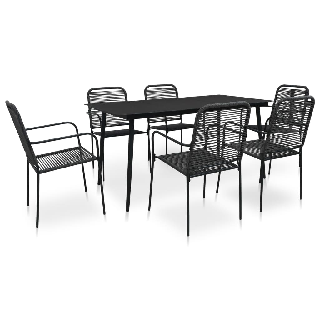 7 Piece Garden Dining Set Cotton Rope and Steel Black - Brittle & Co
