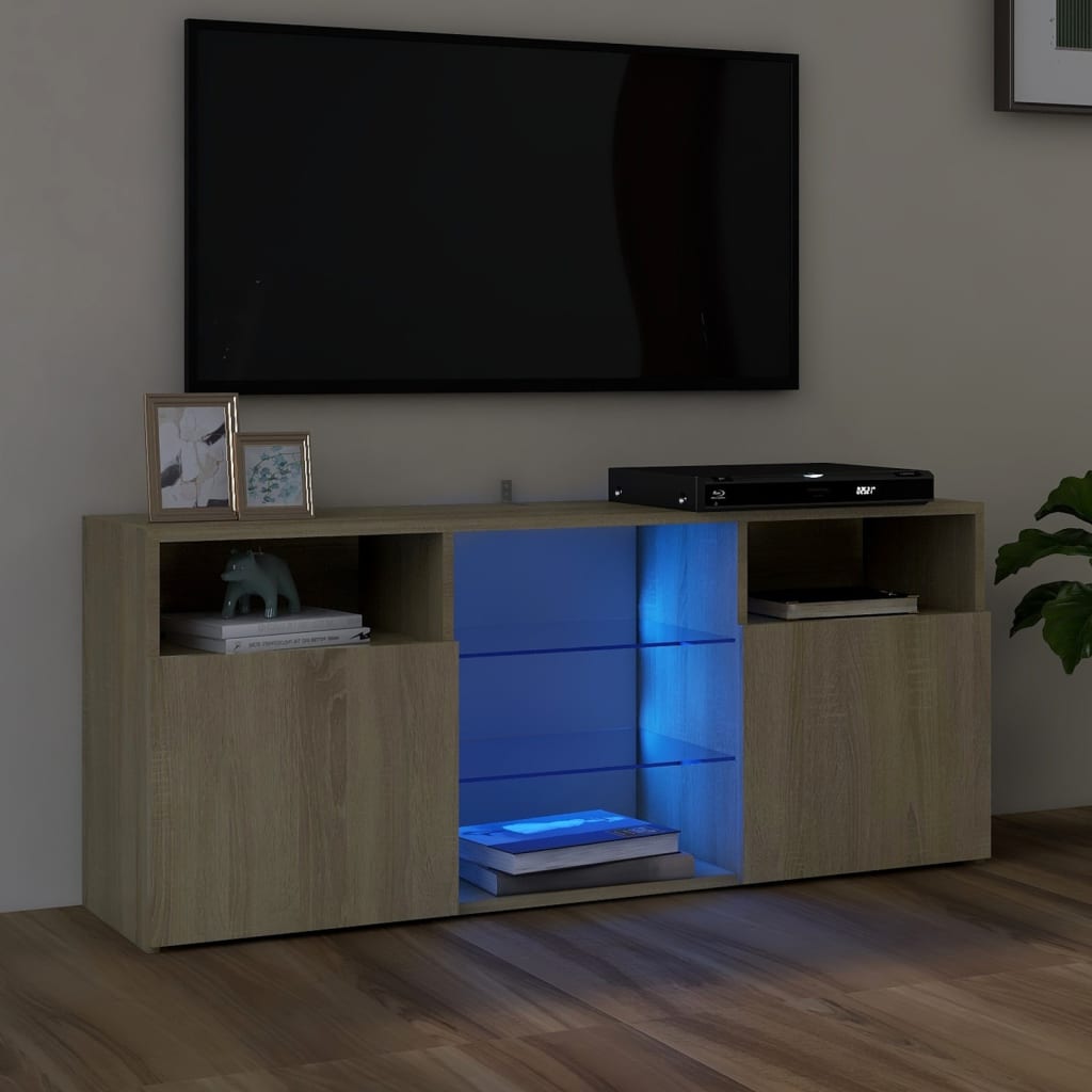 TV Cabinet with LED Lights Sonoma Oak 120x30x50 cm - The Home Maker