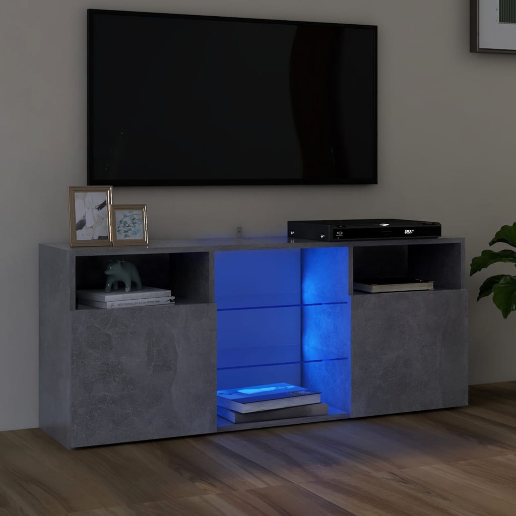 TV Cabinet with LED Lights Concrete Grey 120x30x50 cm - Merlin Deals