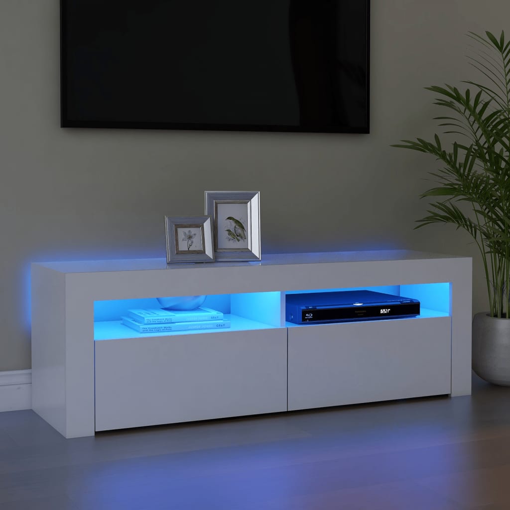 TV Cabinet with LED Lights White 120x35x40 cm - Tyrell & Tyrell