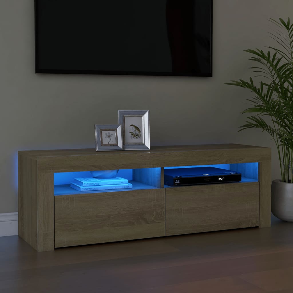 TV Cabinet with LED Lights Sonoma Oak 120x35x40 cm - Merlin Deals