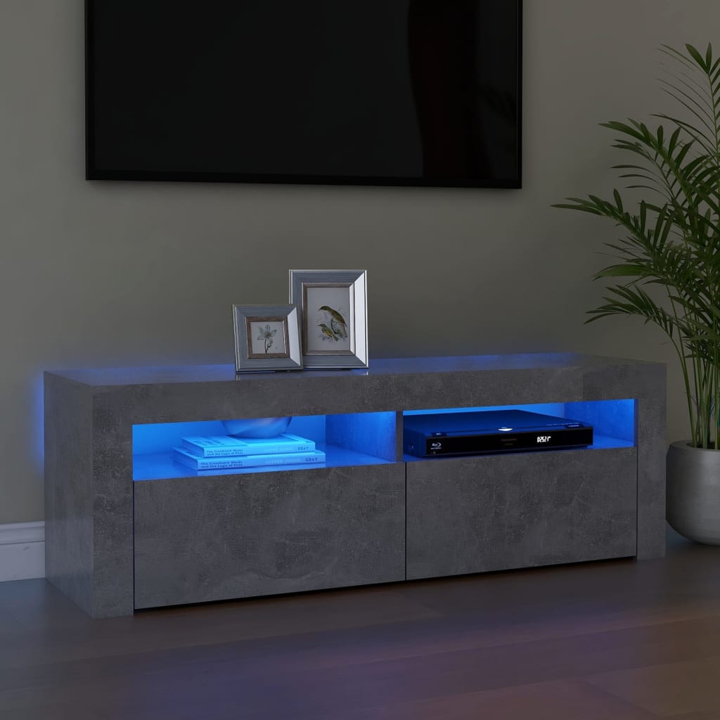 TV Cabinet with LED Lights Concrete Grey 120x35x40 cm - Millennium Furniture