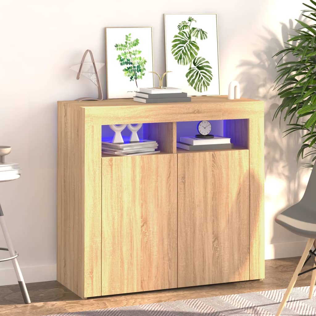 Sideboard with LED Lights Sonoma Oak 80x35x75 cm - Brittle & Co