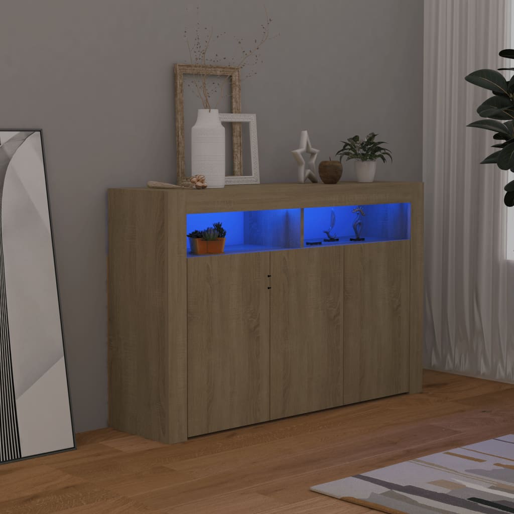 Sideboard with LED Lights Sonoma Oak 115.5x30x75 cm - All Things Good