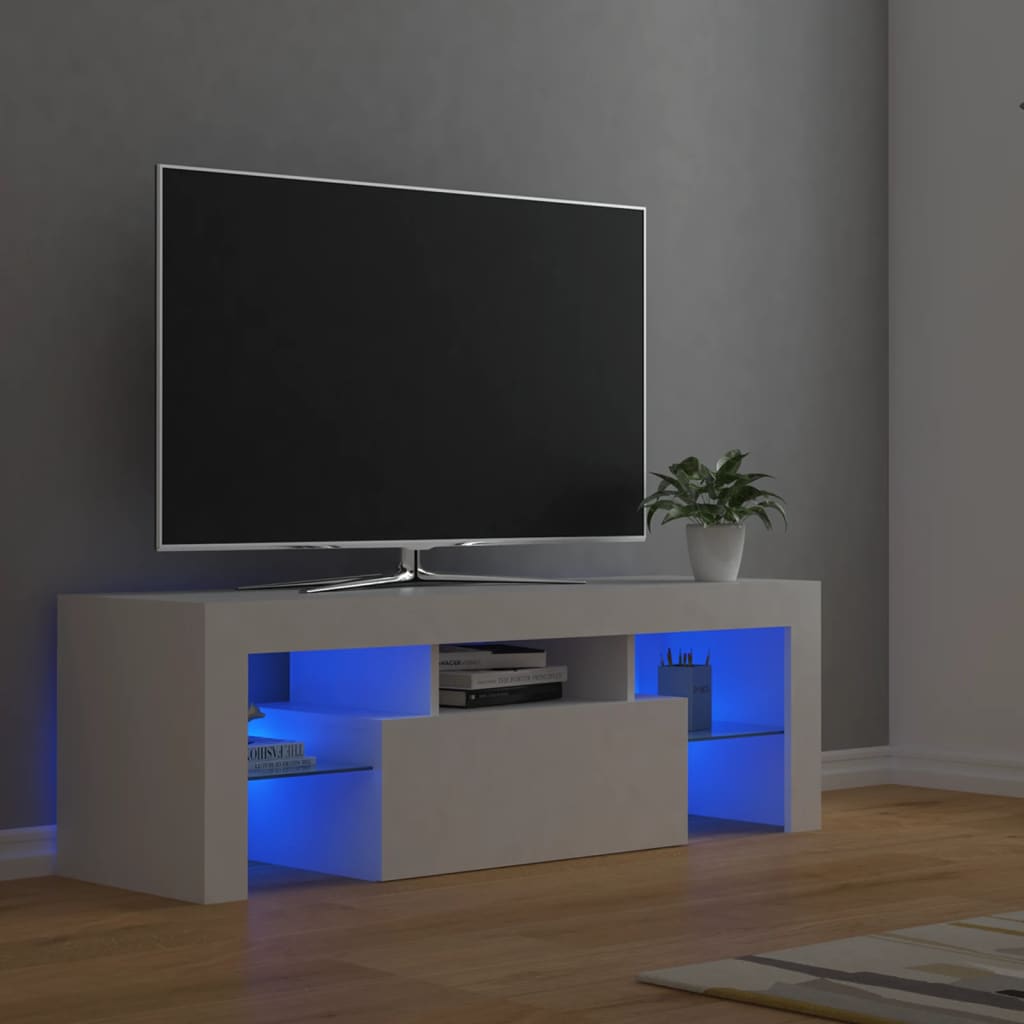 TV Cabinet with LED Lights White 120x35x40 cm - Tyrell & Tyrell