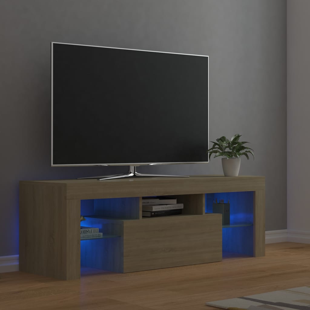 TV Cabinet with LED Lights Sonoma Oak 120x35x40 cm - Direct Imports