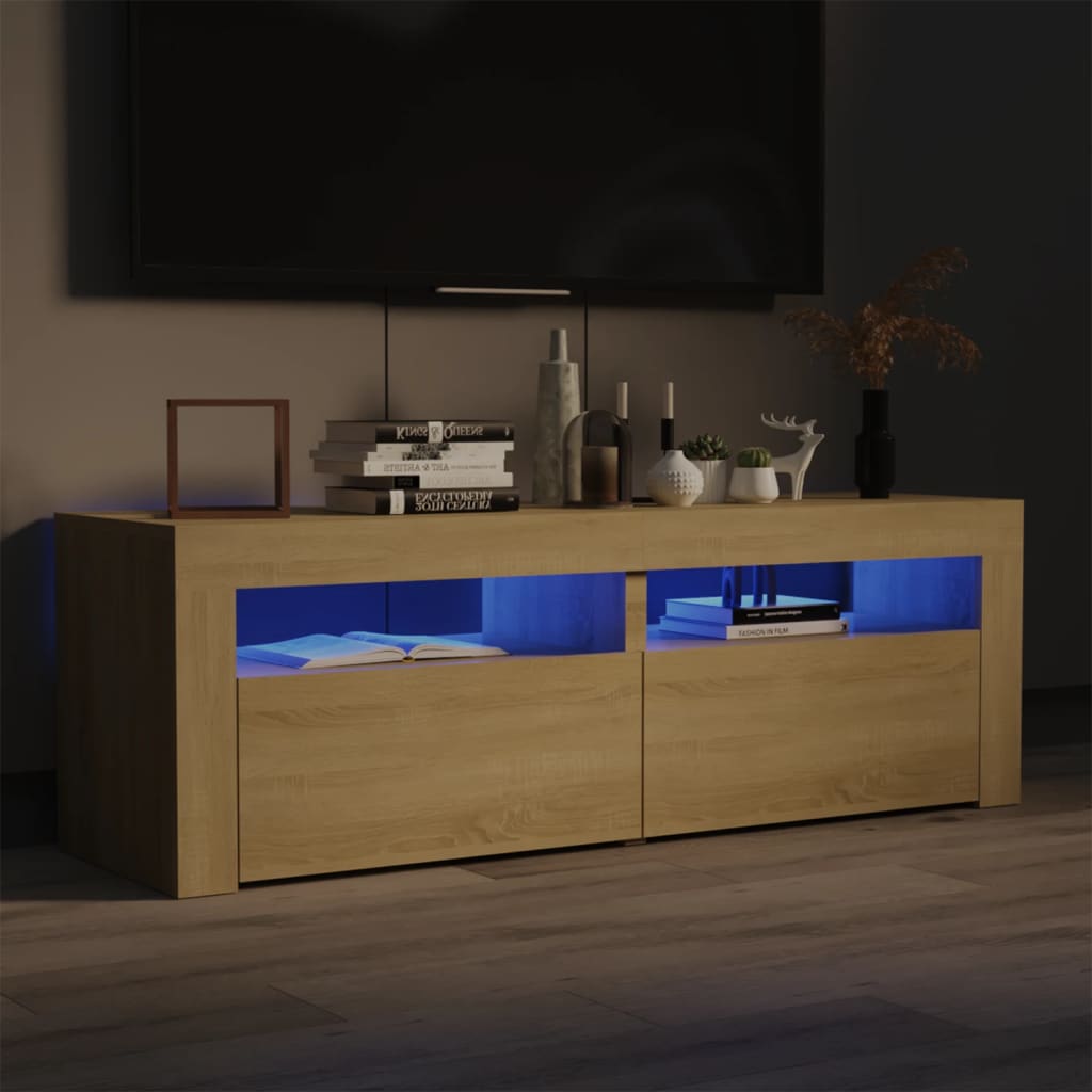 TV Cabinet with LED Lights Sonoma Oak 120x35x40 cm - Merlin Deals
