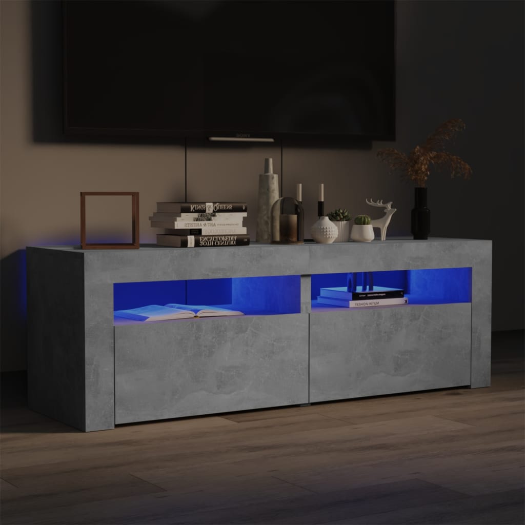 TV Cabinet with LED Lights Concrete Grey 120x35x40 cm - Tyrell & Tyrell