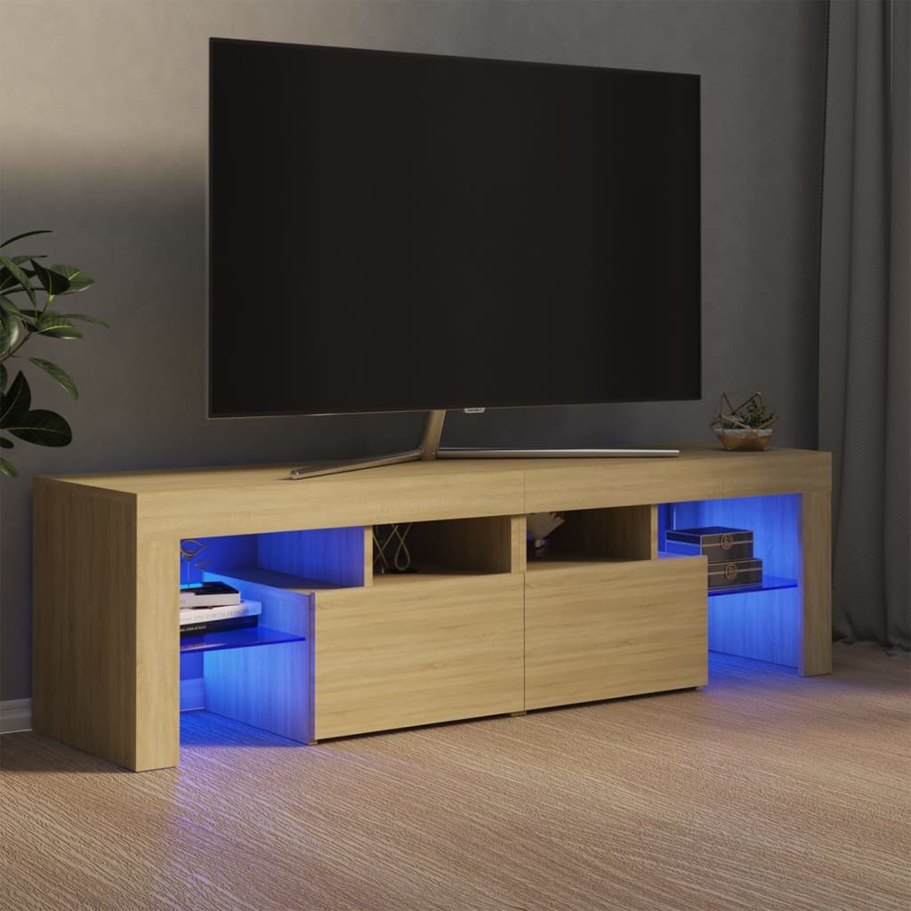 TV Cabinet with LED Lights Sonoma Oak 140x36.5x40 cm - The Home Maker
