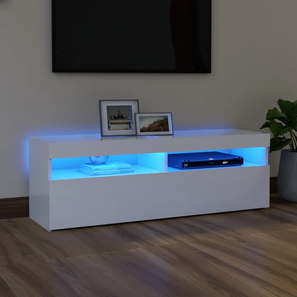 TV Cabinet with LED Lights White 120x35x40 cm - The Home Maker