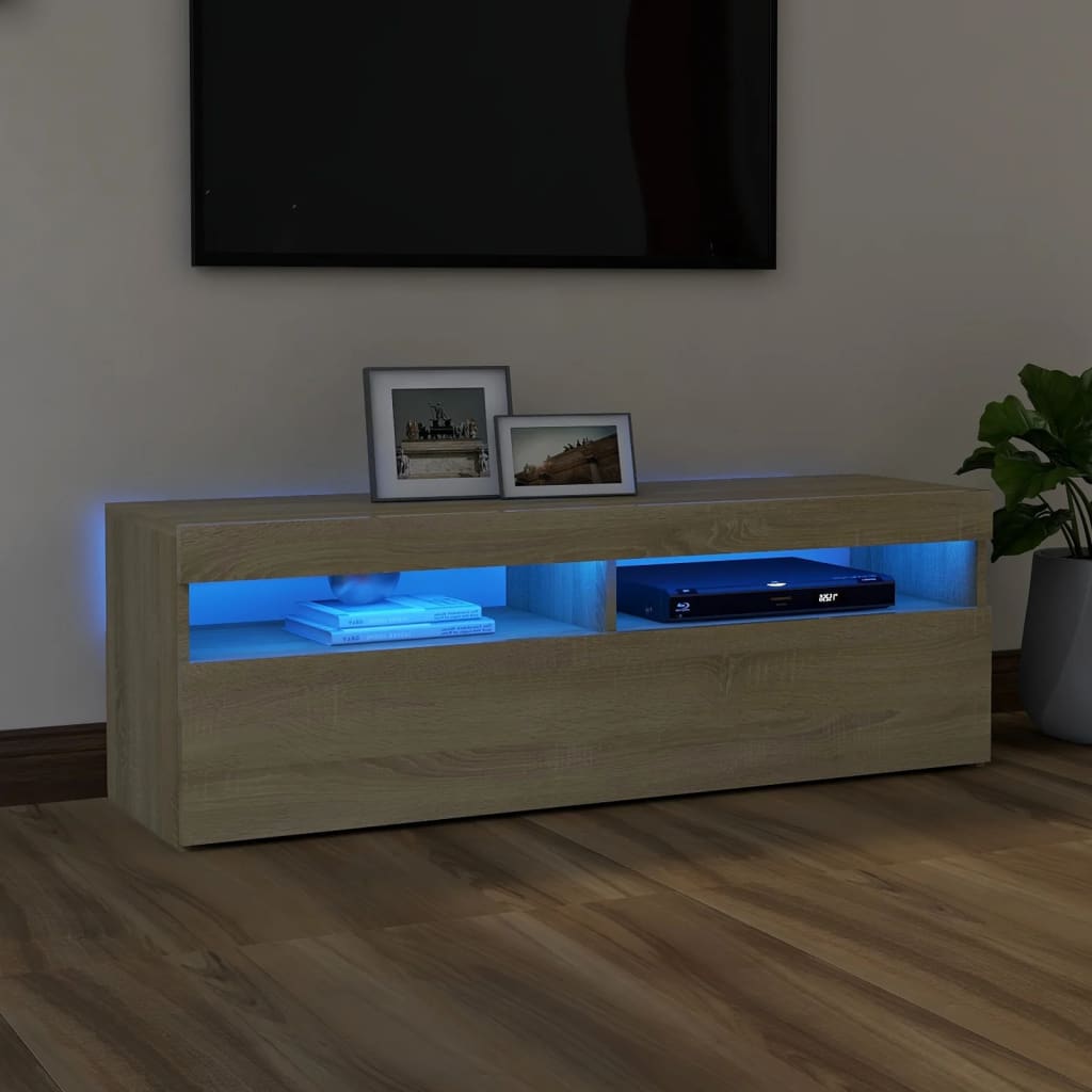 TV Cabinet with LED Lights Sonoma Oak 120x35x40 cm - Casper Homes
