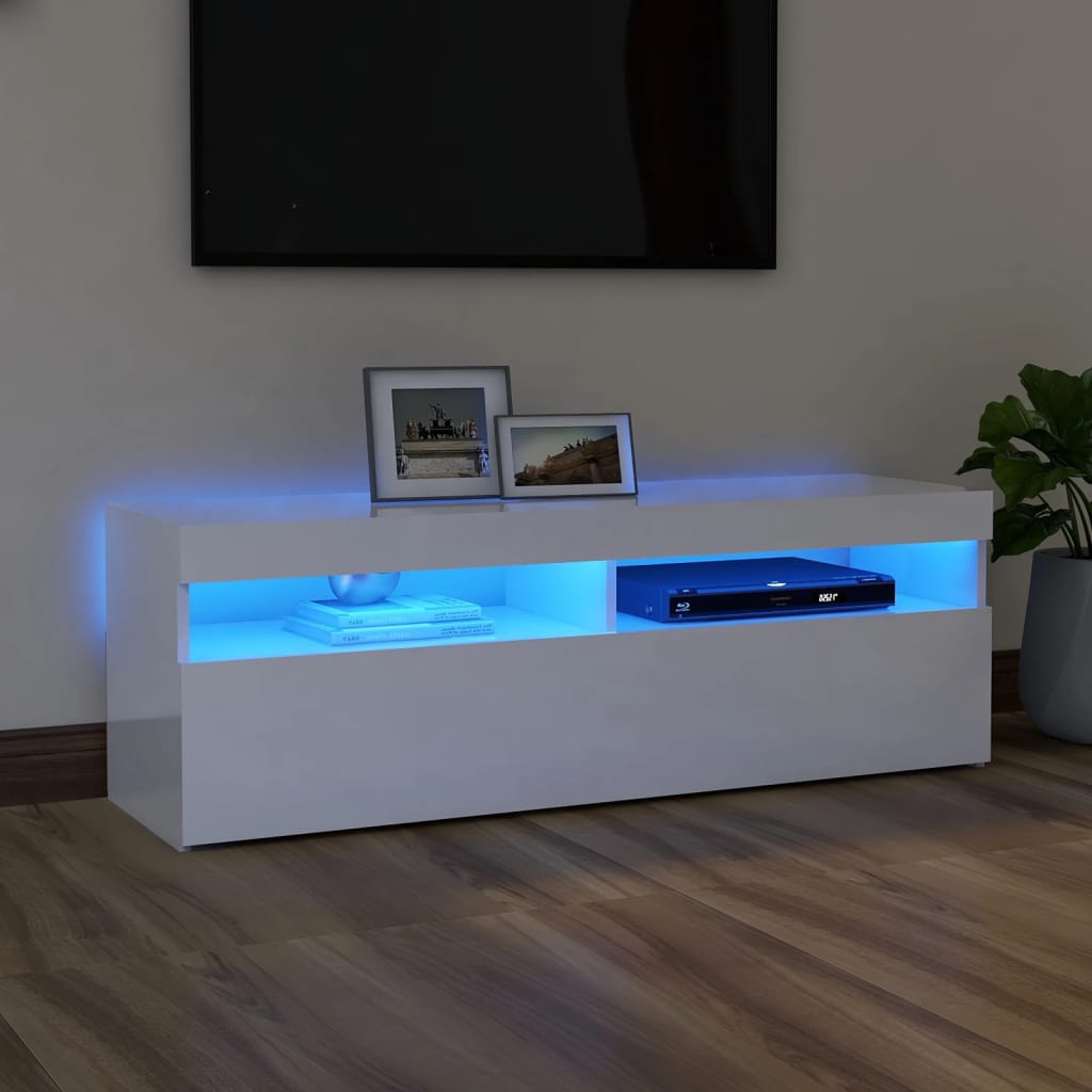 TV Cabinet with LED Lights High Gloss White 120x35x40 cm - Merlin Deals