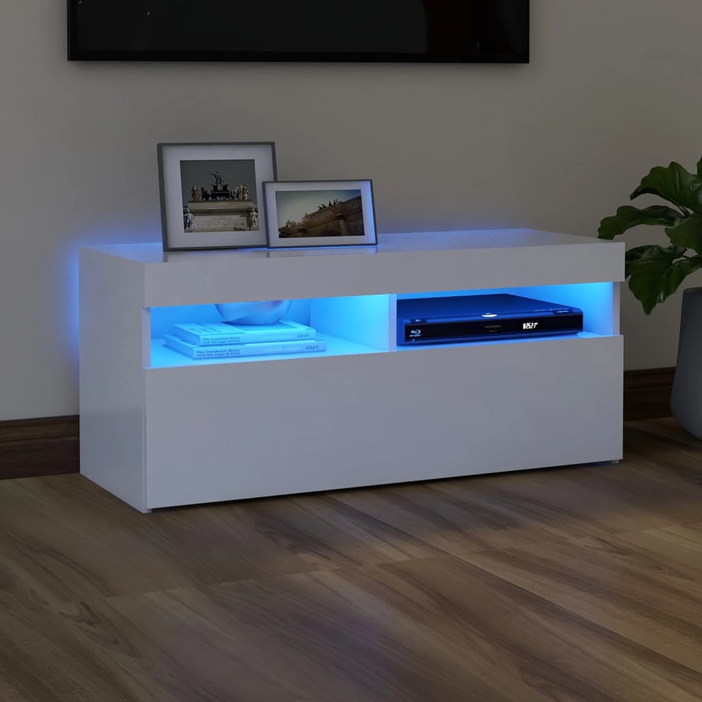 TV Cabinet with LED Lights White 90x35x40 cm - Direct Imports