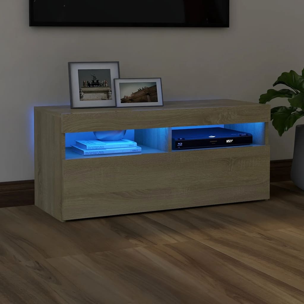 TV Cabinet with LED Lights Sonoma Oak 90x35x40 cm - Sid & Sam