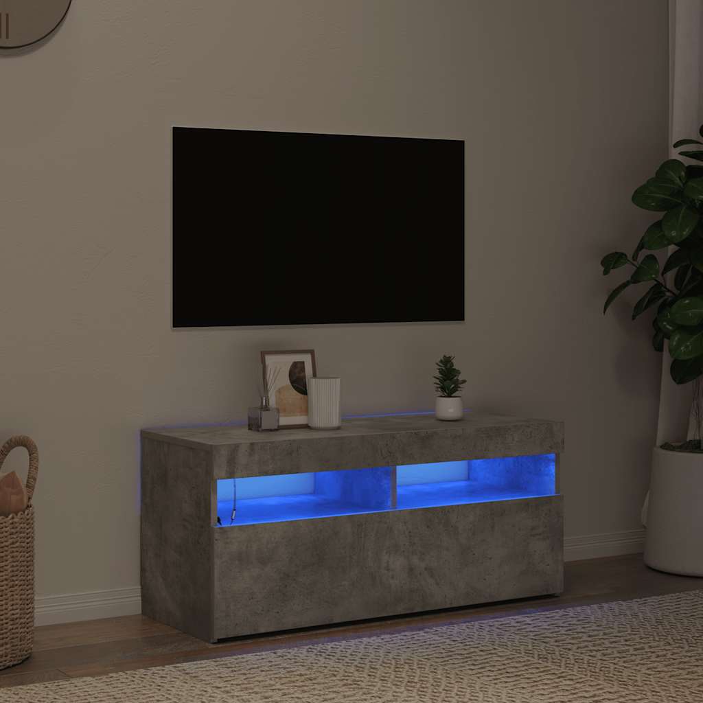 TV Cabinet with LED Lights Concrete Grey 90x35x40 cm - Merlin Deals