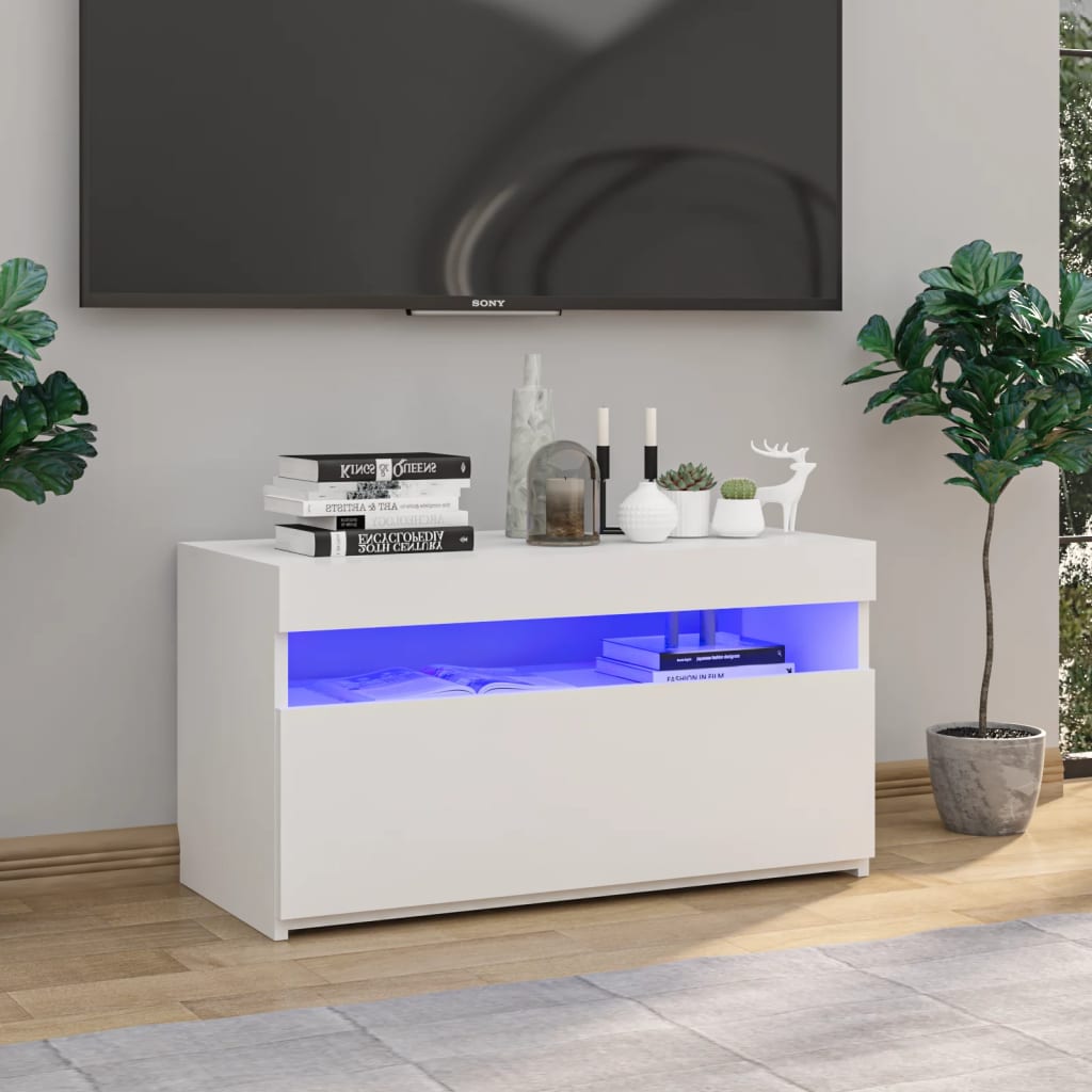 TV Cabinet with LED Lights White 75x35x40 cm - Sid & Sam
