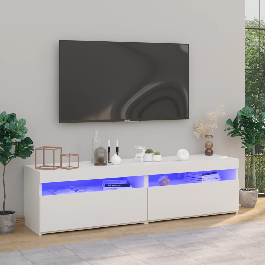 TV Cabinets 2 pcs with LED Lights White 75x35x40 cm - Tyrell & Tyrell