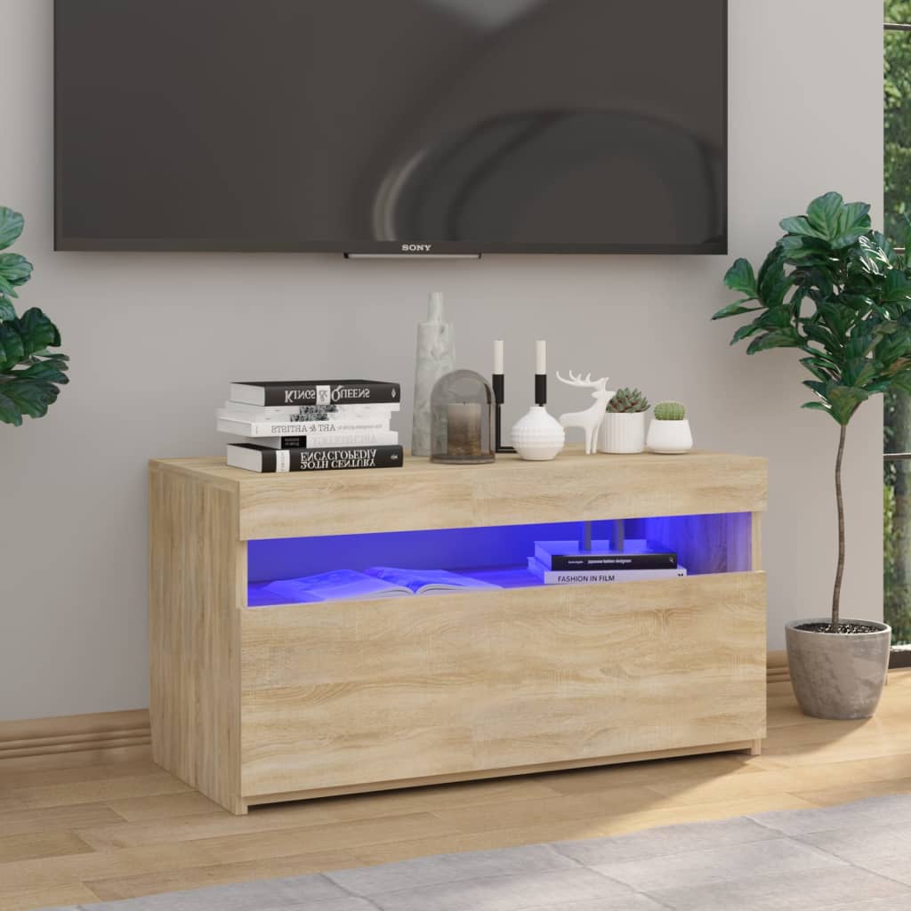 TV Cabinet with LED Lights Sonoma Oak 75x35x40 cm - Discount Dealers