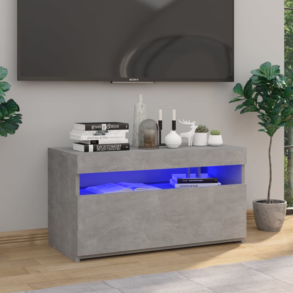 TV Cabinet with LED Lights Concrete Grey 75x35x40 cm - Brittle & Co