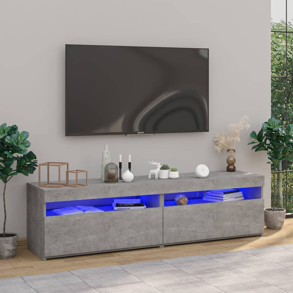 TV Cabinets 2 pcs with LED Lights Concrete Grey 75x35x40 cm - The Home Maker
